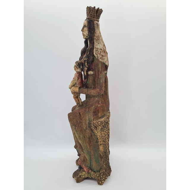 Hand-Carved and Polychromed Wooden Folk Sculpture of the Virgin Mary with Child, Early 20th Century For Sale - Image 9 of 15