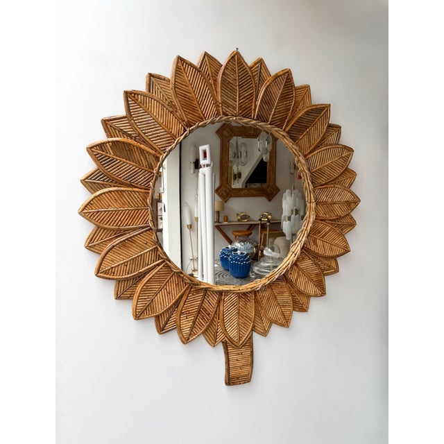 Rattan Sunflower Mirror by Vivai Del Sud. Italy, 1970s For Sale - Image 9 of 11