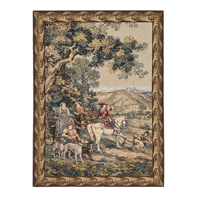 French Point De Loiselles Hunting Tapestry After Cesare Detti, Circa 1970-80 For Sale