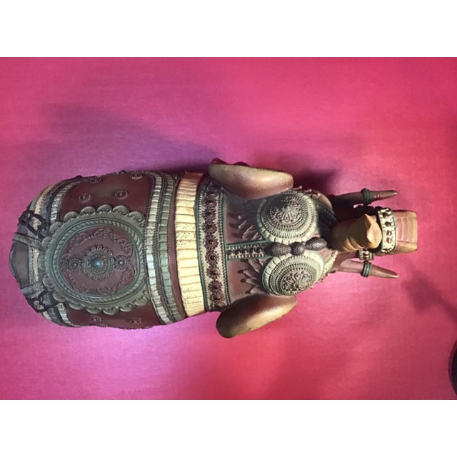 2000 - 2009 Large Ornate Elephant Sculpture- Hand-Painted Global Decor, 10”(h) X 15”(l) For Sale - Image 5 of 6