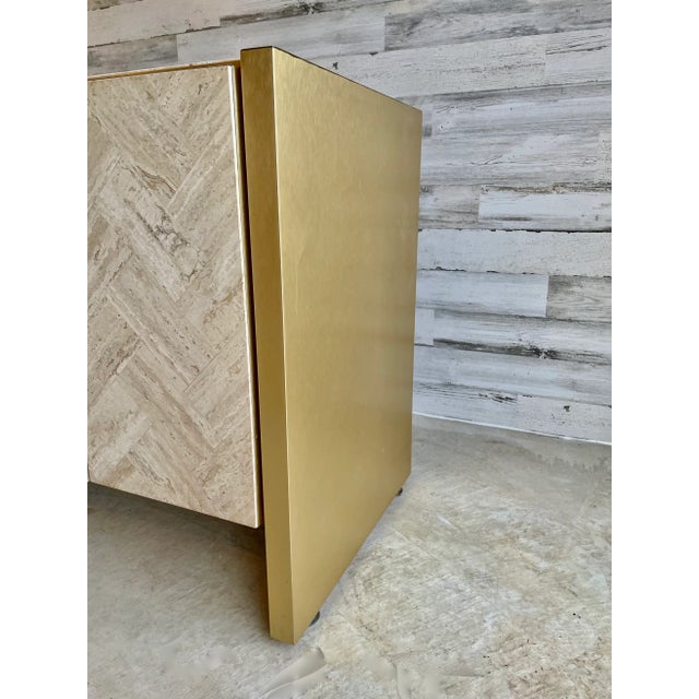 Ello Travertine and Brushed Brass Credenza For Sale - Image 9 of 13