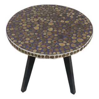 Handmade Round Side Table: Walnut Inlays, Resin Edge - Mid-Century Modern For Sale