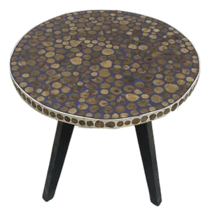 Handmade Round Side Table: Walnut Inlays, Resin Edge - Mid-Century Modern