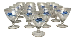 Early 20th Century Bohemian Crystal and Enamel Swordfish Cocktail Gasses - Set of 17