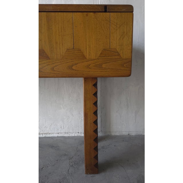 1950s European Craftsman Drop Leaf Dining Table With Sawtooth Legs For Sale - Image 4 of 12