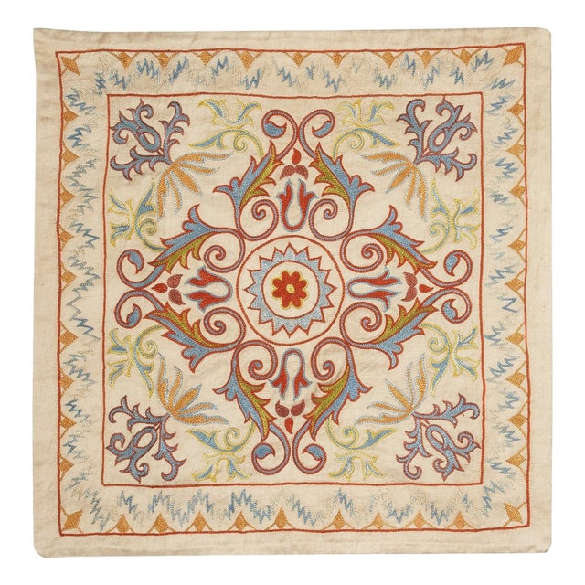 20"x20" Traditional Throw Pillow. 100% Silk Cushion Cover. Embroidery Pillowcase For Sale