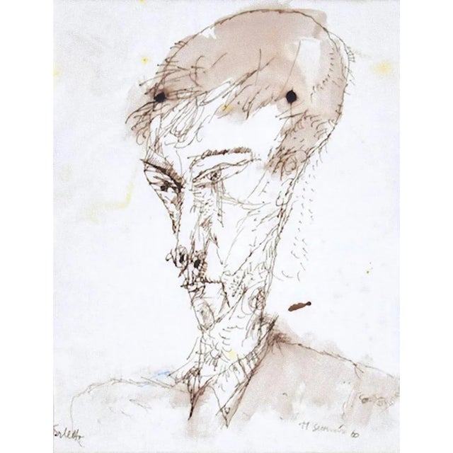 Sergio Barletta, Portrait, Pen and Watercolor, 1960 For Sale
