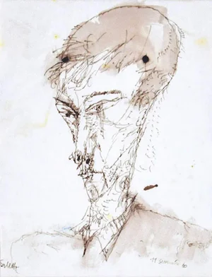 Sergio Barletta, Portrait, Pen and Watercolor, 1960