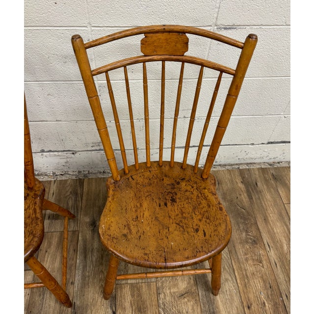 19th Century Antique Country Primitive Colonial Birdcage Windsor Handmade Dining Side Chairs For Sale - Image 5 of 11