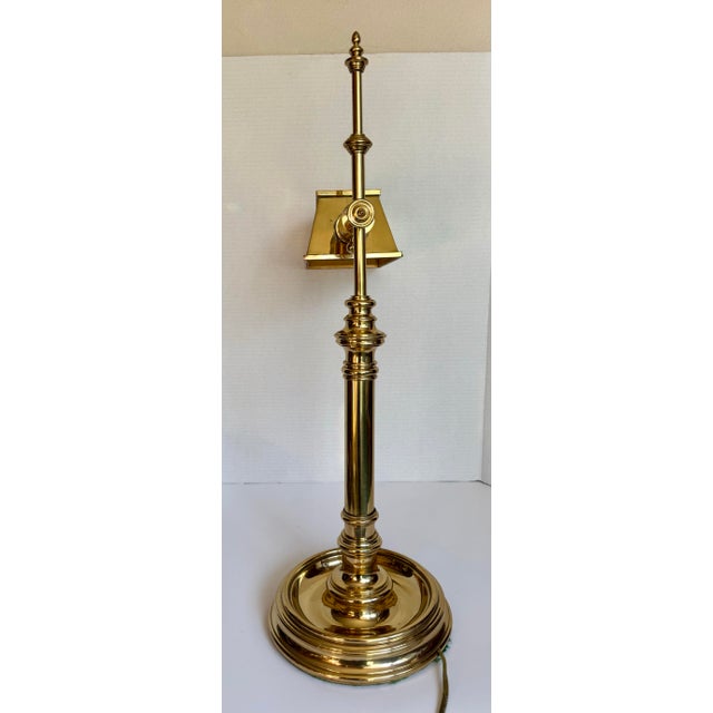 Vintage Brass Library Table Desk Lamp With Pierced Shade Attributed to Chapman For Sale - Image 10 of 12
