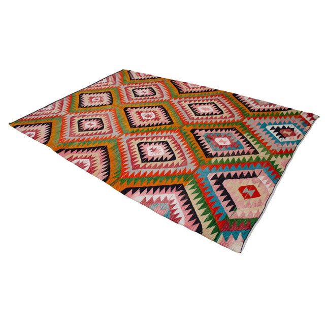 Vintage Turkish Rug Kilim, Handwoven Primitive Tribal Statement, Bohemian Area Rug - 6′4″ X 9′4″ For Sale - Image 6 of 14