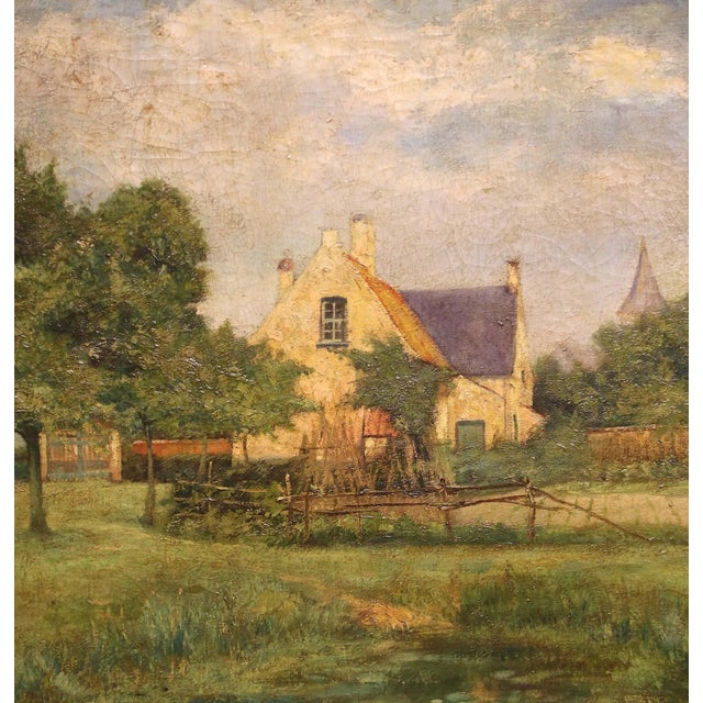 Wood 19th Century French Barbizon Style Pastoral Oil on Canvas Painting For Sale - Image 7 of 12