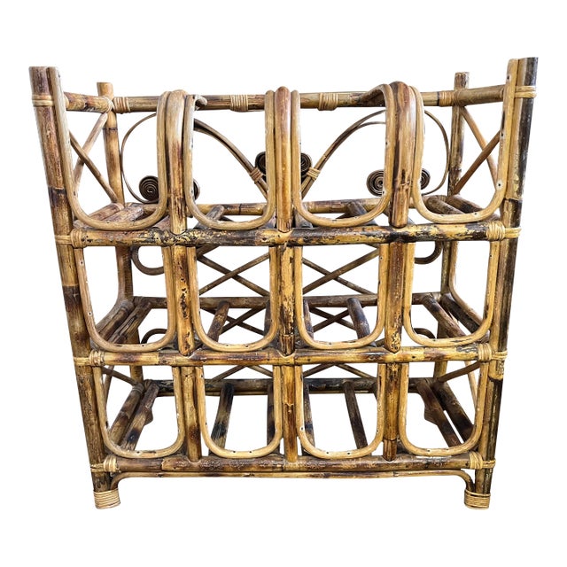 Burnt Bamboo Large Vintage Wine Rack For Sale