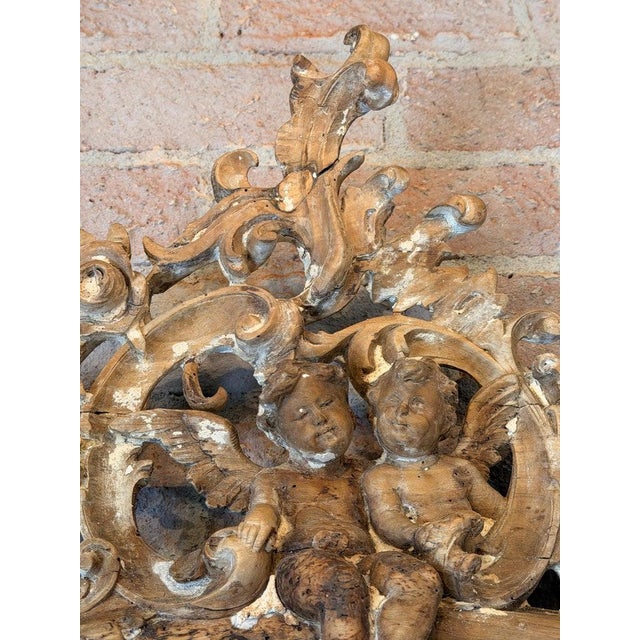 Wood 19th Century Italian Baroque Giltwood Mirror With Cherub Crest For Sale - Image 7 of 11