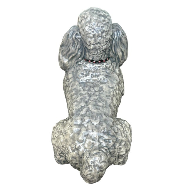 Gray Vintage 1970s Life Size Poodle Ceramic Statue With Ruby Collar For Sale - Image 8 of 12