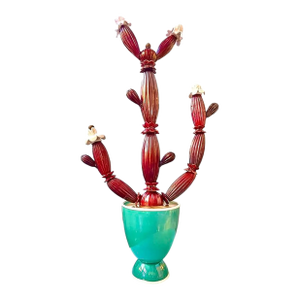 Napoleone Martinuzzi for Venini Red Cactus Succulent Sculpture, Signed, 1929