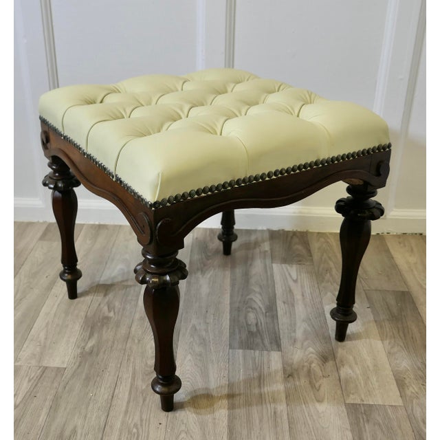Set of Chesterfield Buttoned Leather and Walnut Stools For Sale - Image 4 of 7