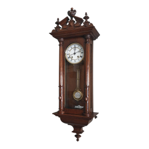 1891 Wall Clock With Pendulum and Finials, Wooden Mechanical Chiming Regulator Lenzkirch From Germany Black Forest