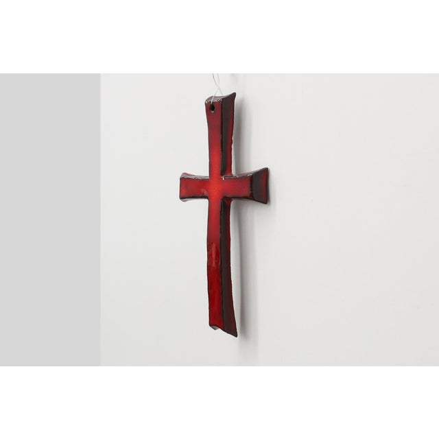Mid-Century Modern Red Glazed Ceramic Cross by Vandeweghe for Amphora, Belgium, 1960 For Sale - Image 3 of 11