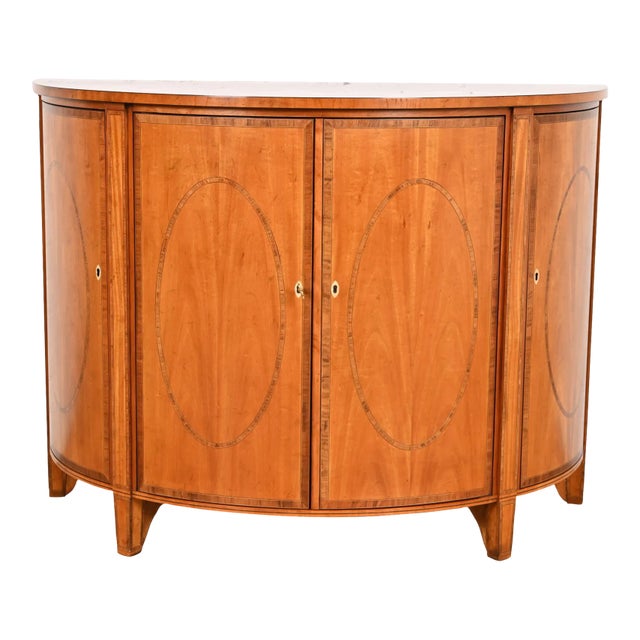 Baker Furniture Colonial Williamsburg Federal Inlaid Fruitwood Demilune Cabinet For Sale