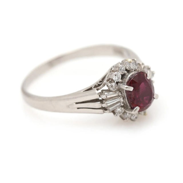 Mid-Century Modern Ruby & Diamond Platinum Ring For Sale - Image 3 of 6