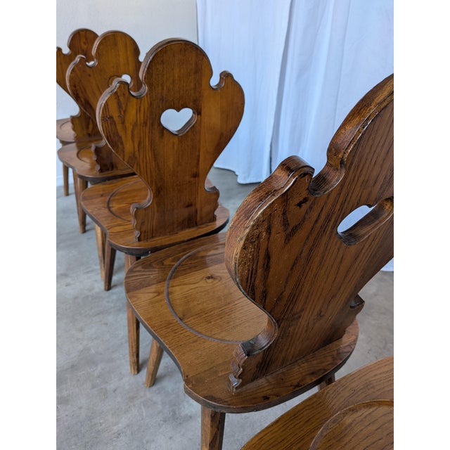 Brown Farmhouse Tyrolean Chair with Heart Cutout Back, 1970s, Set of 8 For Sale - Image 8 of 18