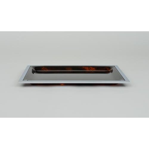 Christian Dior Mid-Century Serving Tray in Faux Tortoiseshell & Chrome in the style of Christian Dior, Italy, 1970s For Sale - Image 4 of 9