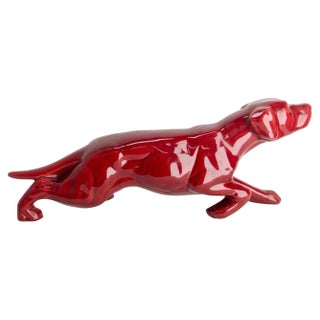 French Ceramic Red Statue English Setter on the Prowl in the style of Saint Clément, 1960 For Sale