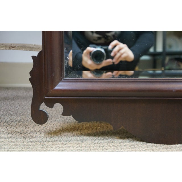 Vintage Federal Chippendale Mahogany Inlaid Beveled Glass Mirror 37" For Sale - Image 9 of 12