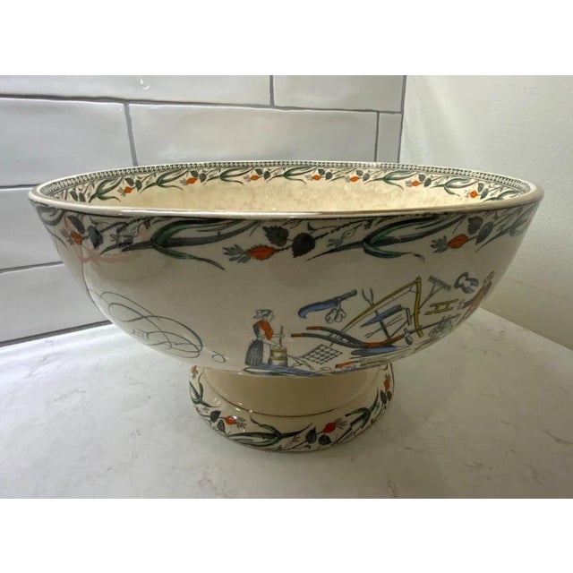 Late 19th Century Burgess & Leigh Farmers Arms 12" Punch Bowl, 8 cups , God Speed The Plough For Sale - Image 13 of 18