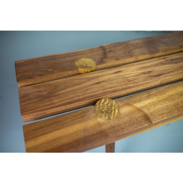 Studio Slat Bench in Walnut and White Oak Inlays by Michael Rozell, USA, 2020 For Sale - Image 4 of 8