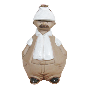 Large Mexican Figurative Ceramic Decanter on Wood Base, C. 1970s