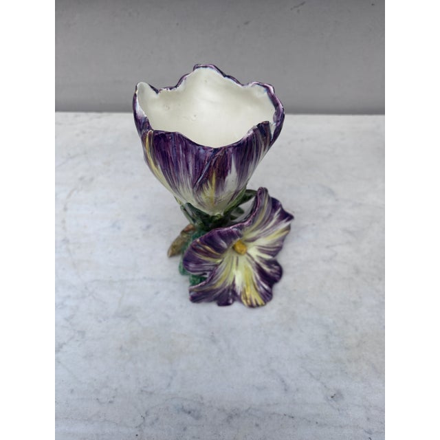 Art Nouveau 19th Century French Majolica Purple Flower Delphin Massier For Sale - Image 3 of 8