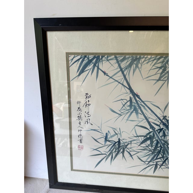 White 1970s Asian Bamboo Painting in Frame For Sale - Image 8 of 9