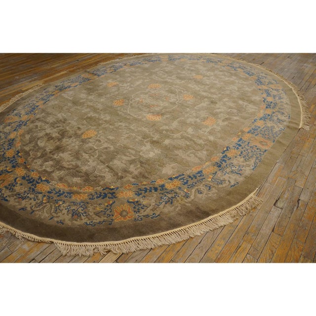 1900 - 1909 1900s Mocha Medallion Dragon Antique Chinese Peking Carpet Wool Oval Rug For Sale - Image 5 of 11