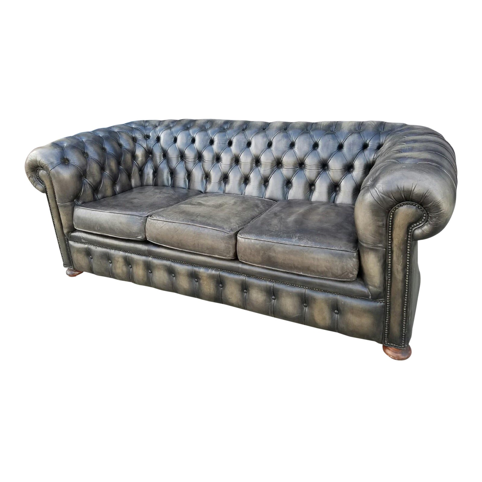 Grey Dye Aged Leather Chesterfield Sofa Chairish