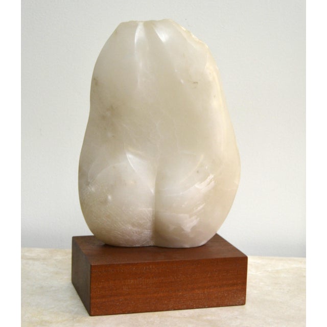 Tan 1950s Modern Abstract Female Torso Marble Sculpture on Walnut Base For Sale - Image 8 of 11