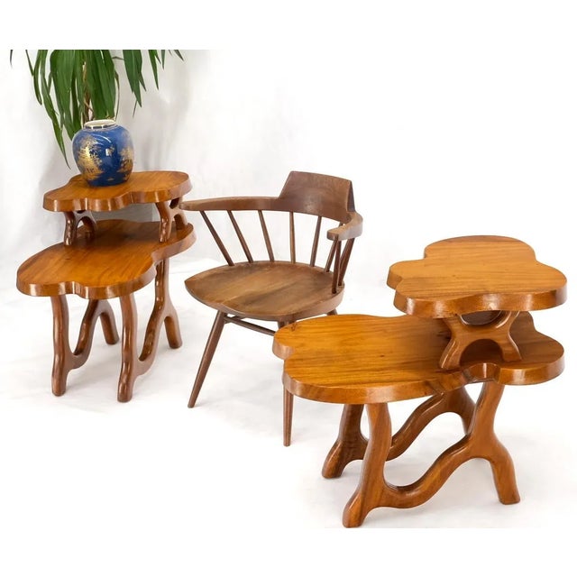 Pair of Organic Shape Thick Solid Walnut Slabs Step End Side Tables For Sale - Image 12 of 13