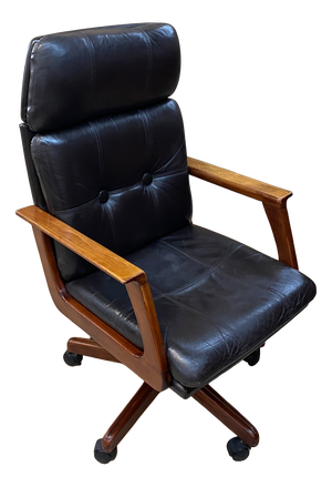 Mid-Century Scandinavian Modern Leather and Teak Swivel Chair, Norway, 1960s-1970s