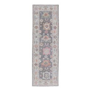 Hand Knotted Afghan Oushak Designed Runner With Gray Background