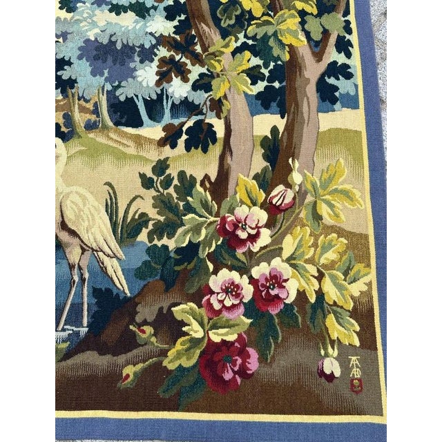 1950s Vintage French Aubusson Tapestry Landscape with Bird, 1950s For Sale - Image 5 of 18