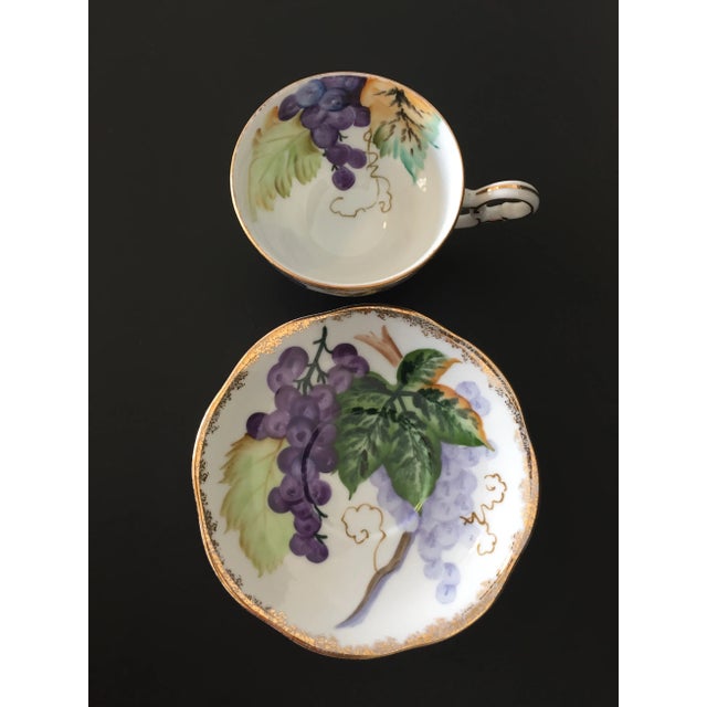 Norcrest Hand Painted Tea Cup & Saucer Set - Bunch of Grapes on the Vine For Sale - Image 4 of 12