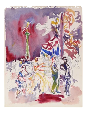 Place de la Bastille - Original China Ink and Watercolor - 1930s 1930s