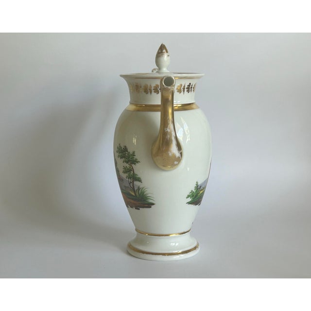 Antique French Porcelain Coffee Pot With Hand-Painted Landscapes, c.1820–1830 For Sale - Image 4 of 12