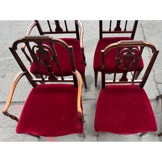 Vintage Mahogany Hepplewhite Style Set of Six Dining Chairs For Sale - Image 4 of 12