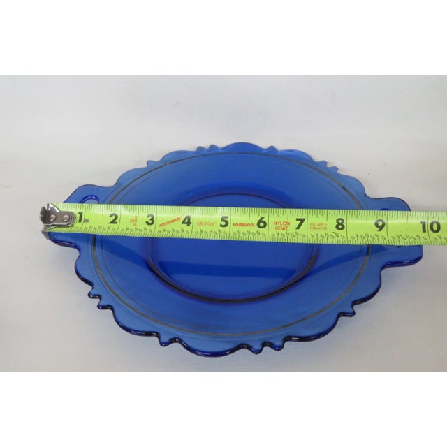 Early 20th Century Le Smith Mount Pleasant Cobalt Blue Glass Plates With Handles Set of Five For Sale - Image 9 of 18