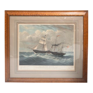 Antique Ship Print the British Queen First Voyage From London to New York For Sale