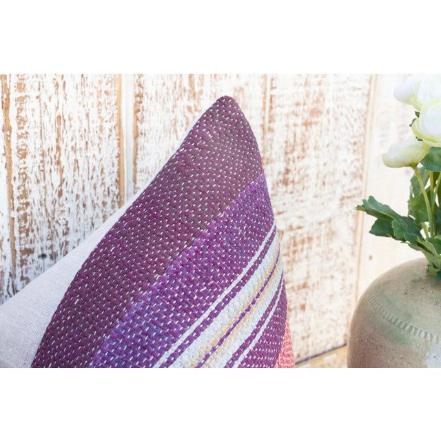 Hema Vintage Lumbar Boho Kantha Pillow For Sale - Image 4 of 9