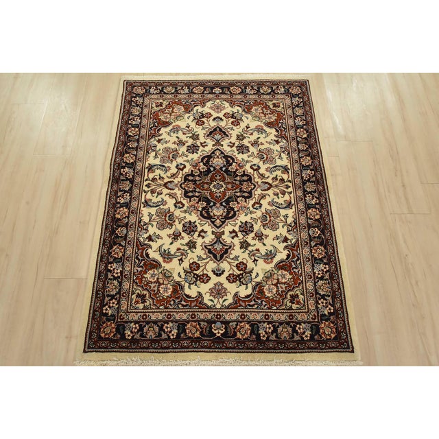 Farmhouse Fine Kashmar Rug 3’5′ X 4’8” Ivory Wool Traditional Hand-Knotted Carpet For Sale - Image 3 of 12