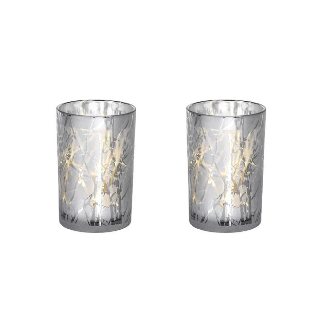 Modern Silver Plated Branch Design LED Hurricanes, Set of 2, 7" For Sale - Image 3 of 3